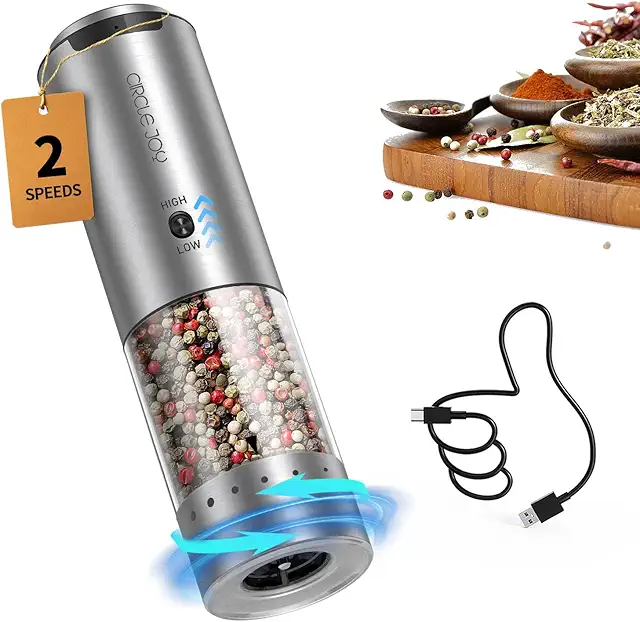 CIRCLE JOY 充電式ペッパーミル 電動 ステンレス製 95ml容器 LEDライト シルバー